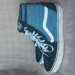 VANS hightops, blue canvas, black suede, M9.5, W11